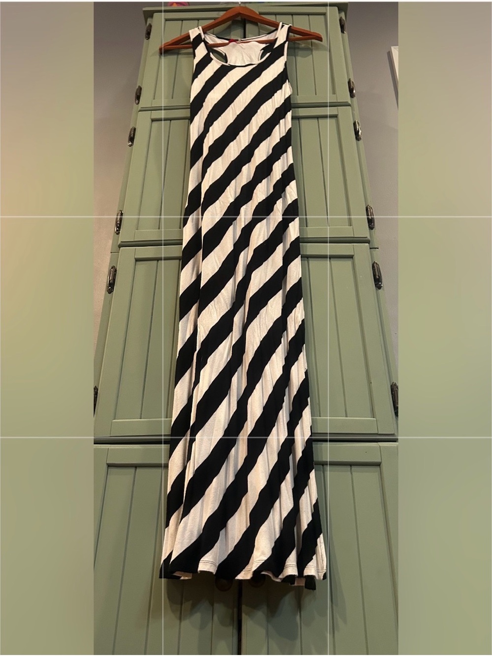 Natori Black and White Striped Sleeveless Maxi Dress